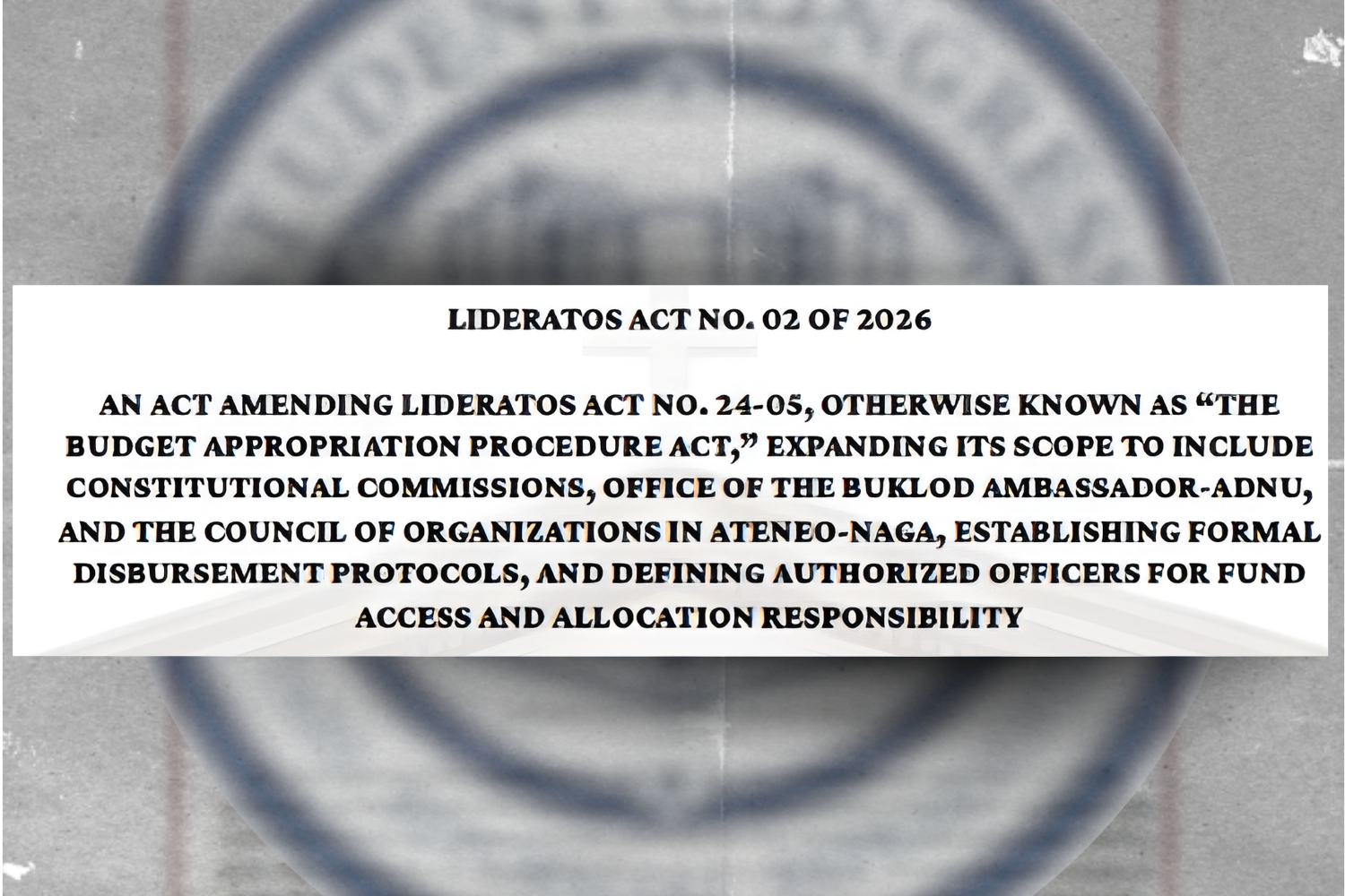 SCon passes act strengthening Lideratos financial governance
